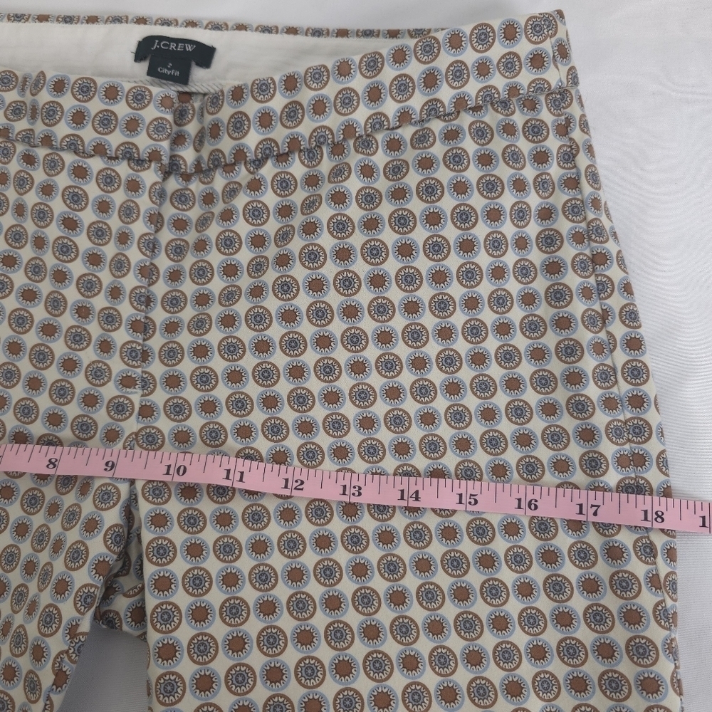 J.Crew City Fit Boho Print Pants Size 2 Cotton Sateen Straight Crop Brown - Picture 5 of 11